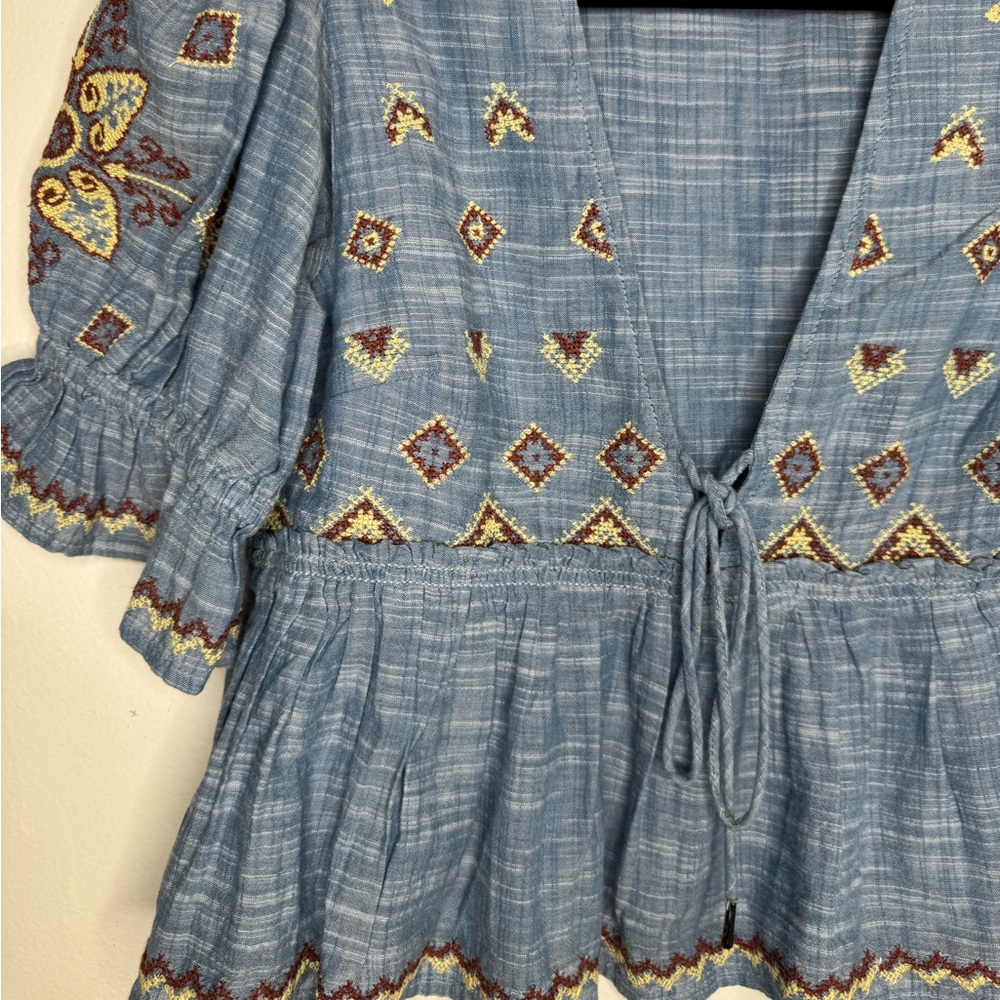 Free People Tallulah Embroidered Blouse crop y2k boho hippie festival western - Picture 12 of 12